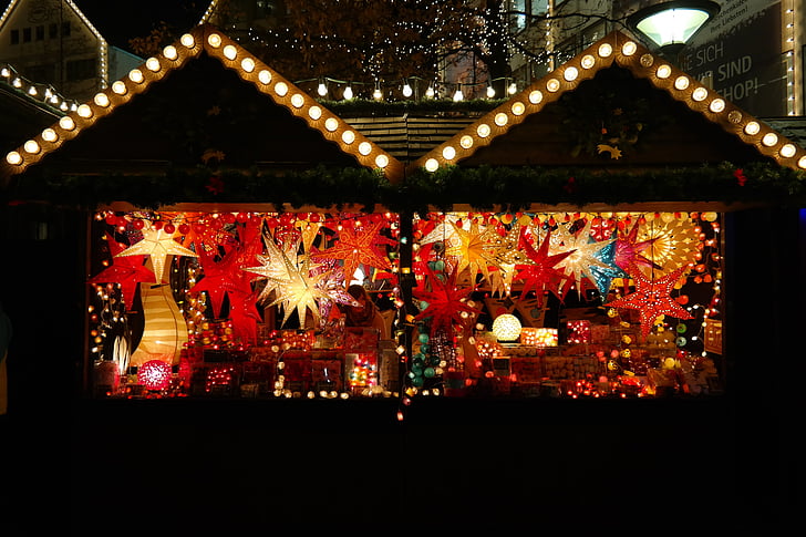 Božični sejem, stojalo, Prodajna stojala, trg, stojnico, razsvetljava, Bude