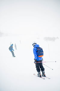 azione, freddo, nebbioso, ghiaccio, persone, sciatore, sci