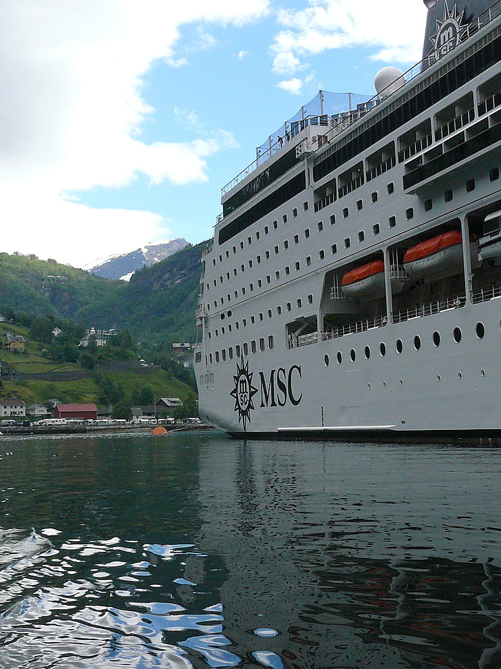 geirangerfjord, fjord, norway, ship, cruise ship, large, scandinavia