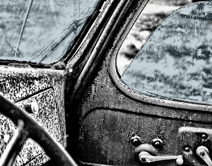 Oldtimer, carro, janela, vintage, cabina do piloto, HDR, velho