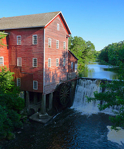 wisconsin, building, mill, stream, lake, water, summer