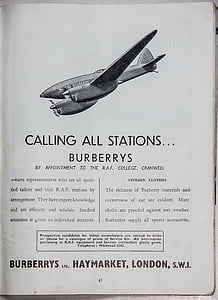 annonse, Burberry, klær, flyet, fly, historiske, Air