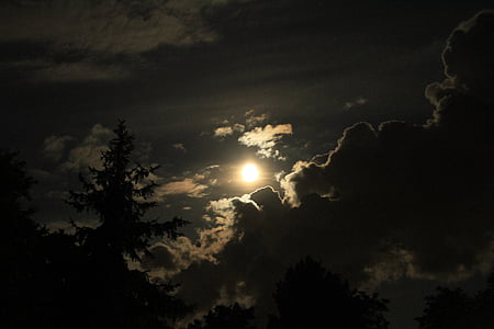 naktį, mėnulis, debesys, dangus, nuotaika, tylus, magija