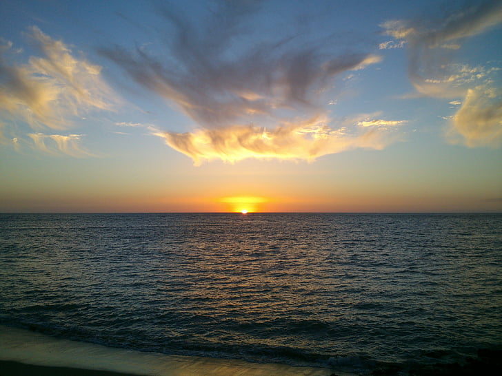 strand sunset, naplemente, tenger, óceán, Horizon