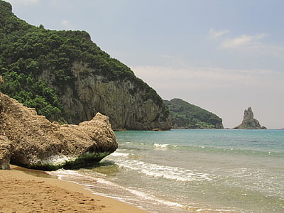 sjøen, reservert, Korfu, Hellas, stranden, ferie, sand