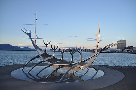 Reykjavik, Islande, nef, sculpture, Viking, Solfar, voyageur du soleil
