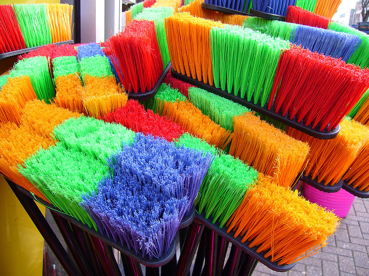 brooms, sweeping, household, cleaning, broom, colorful, bright