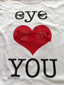 t-shirt, cetak, jantung, kacamata, Cinta, Desain, merah