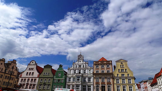 Kuća fasade, tržnica, Rostock, povijesno, kuće, zgrada, Stari
