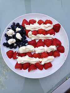 flagg, 4 juli, bær, USA, patriotiske, blå, rød
