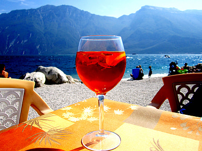 aperol, sprizz, gelas sampanye, merah, alkohol, minuman, Pantai