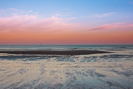 изгрев, Callantsoog, Холандия, плаж, настроение, почивка, романтичен