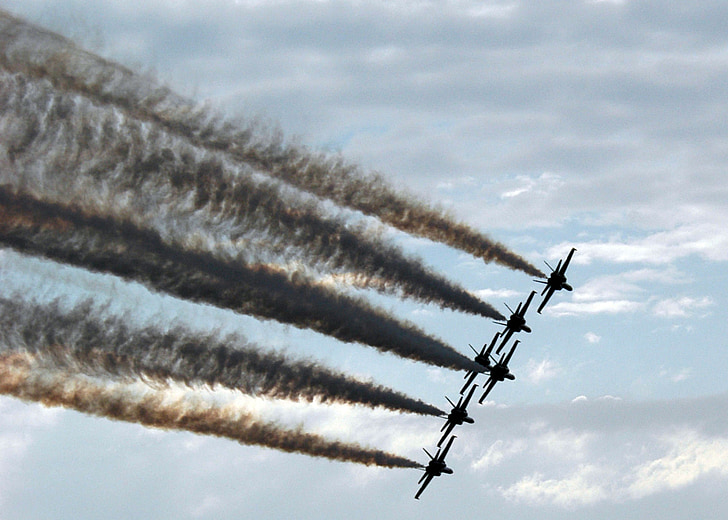 spectacol de aer, Blue angels, formarea, militare, aeronave, jeturi, fum