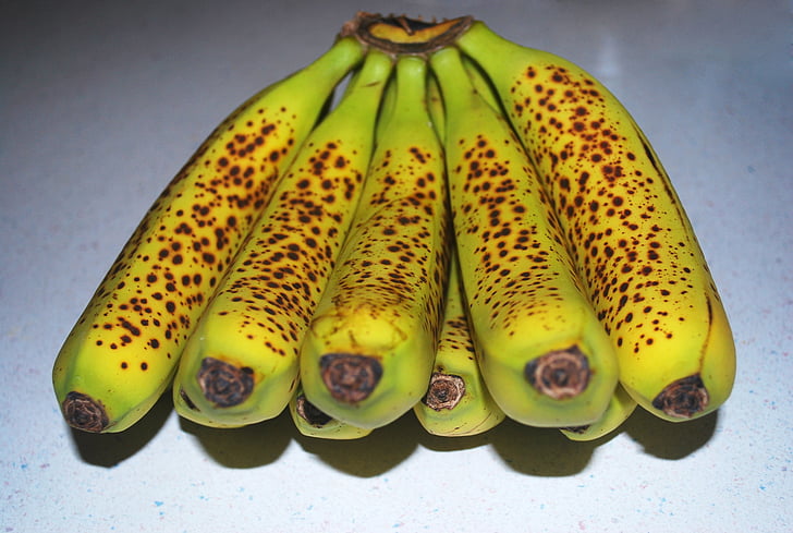 banane, galben, fructe, maro, pete, speckles, buchet