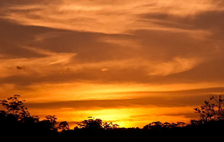 pôr do sol, céu, nuvens, laranja, ouro, a brilhar, Austrália