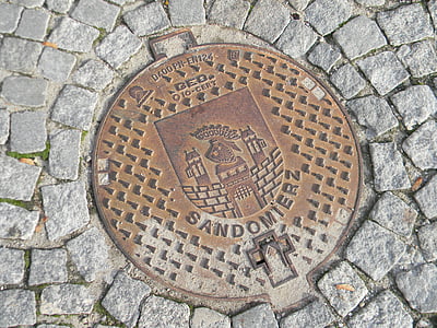 manhole, cover, street, sandomierz, the old town