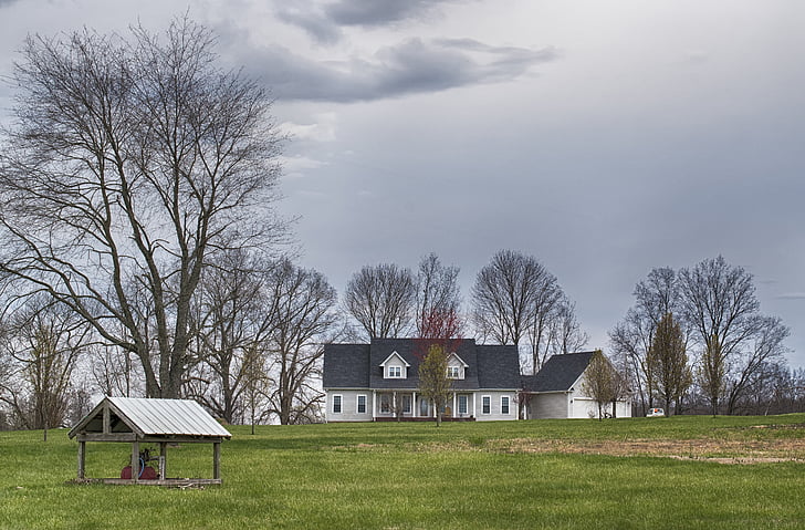 landscape, country, rural, mansion, sky, kentucky