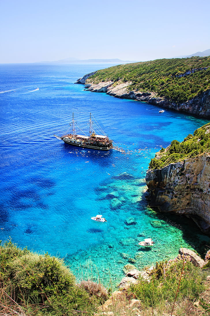 zakynthos, sea, ship, holiday, coast, boot, summer