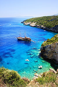 zakynthos, sea, ship, holiday, coast, boot, summer