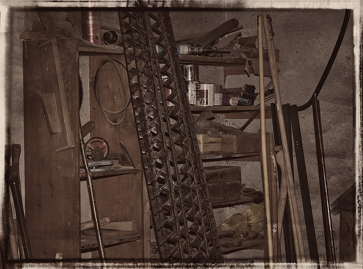 storage room, workshop, lumber, old, old photo, past