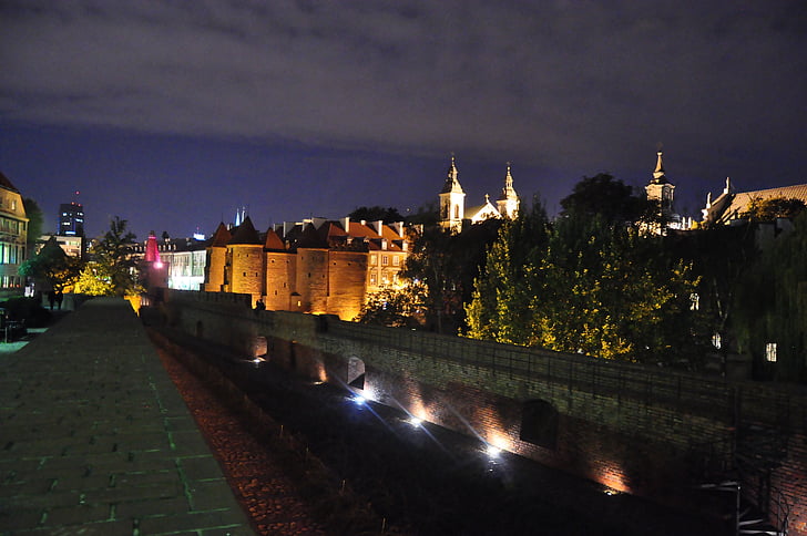Varšava, večer, daljša izpostavljenost, Poljska, staro mestno jedro