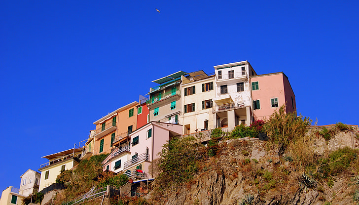 Domy, kolory, kolorowe, Rock, góry, Manarola, Liguria