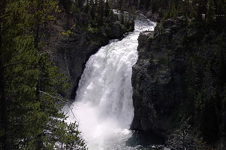 waterfall, yellowstone, national, park, river, canyon, water