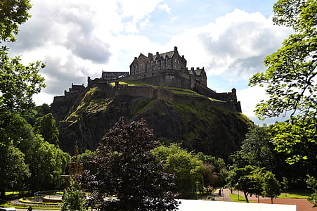 Castelul Edinburgh, Edinburgh, Castelul, Scoţia, City, copaci, deal