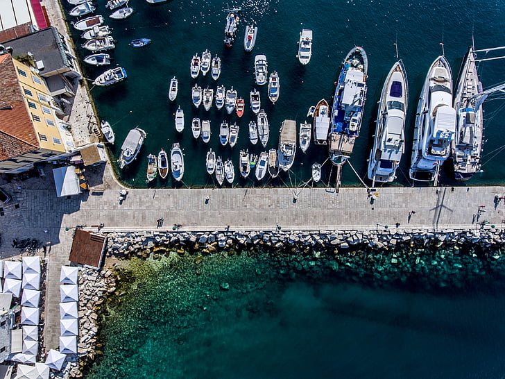 порт, обувка, лодки в пристанището, анкерно закрепване, море, синьо, Хърватия