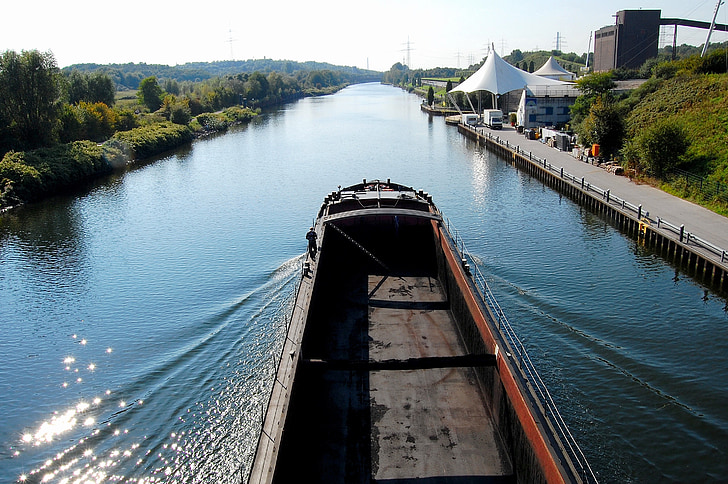 frachtschiff, грузовое судно, канал, корабль, Канал Rhine herne, мост, Гельзенкирхен
