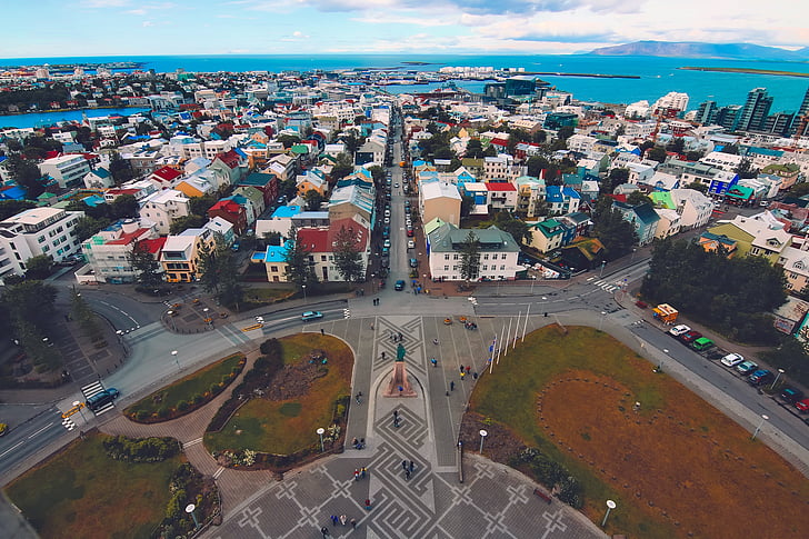 Reykjavík, Izland, város, városi, építészet, épületek, utca-és városrészlet