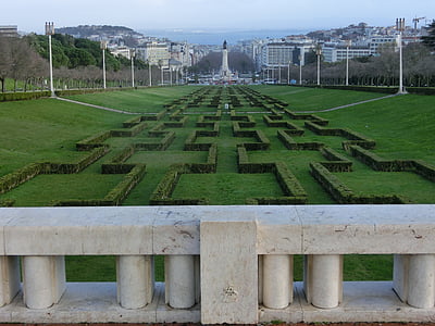 Лисабон, Градина, живи плетове, Португалия, град, изглед, парк