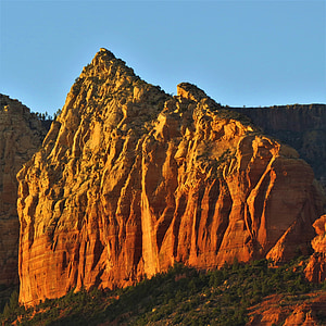 gylden solnedgang, fjellvegg, Sedona, Arizona, oransje, natur, USA
