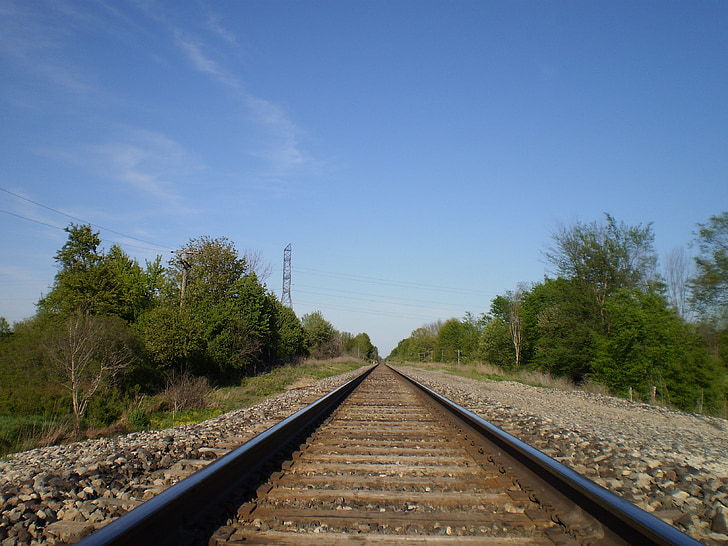 rails, tracks, trackage, rail road tracks, rail bed, summer, railway