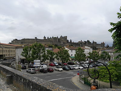 Carcassonne, cidade medieval, cidade antiga, grande foto, Monumento, França, cidade