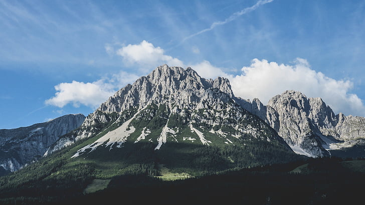 bílá, zelená, Hora, Fotografie, mrak, Les, Příroda