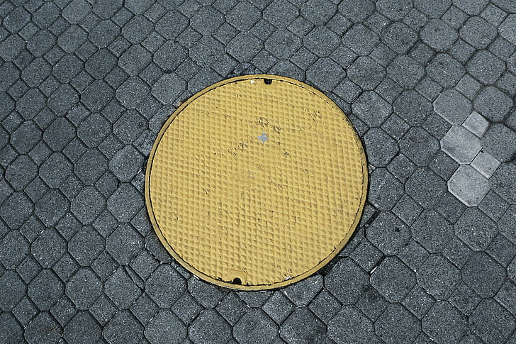 manhole, cover, sewer, drain, cobblestone, street, sewage