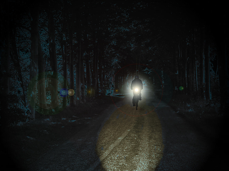 cyclists, night, park, weird, spotlight, light, away
