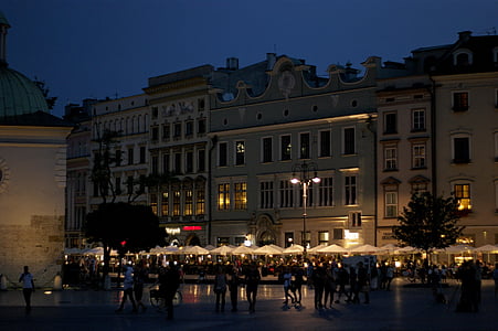 主广场, 晚上, 克拉科夫, 小镇, 建筑, 具有里程碑意义, 建设