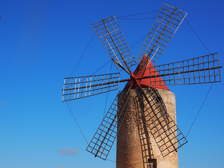 větrný mlýn, mlýn, Větrná energie, Algaidy, Mallorca, orientační bod, zajímavá místa