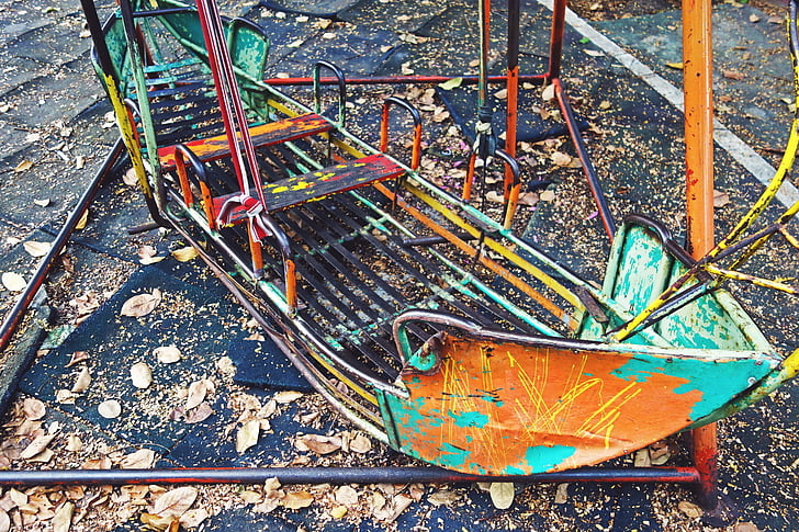 Parc, tancat, abandonat, parc infantil, esgarrifós, Rusted, resistit