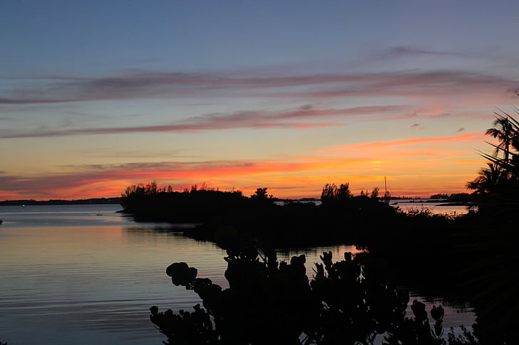 dawn, dusk, lake, nature, silhouette, sky, sunrise