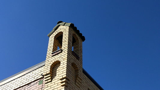 bell's, brewery, tower, blue, sky, brick, architecture