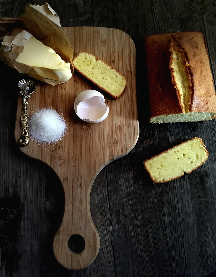 Pound cake, boter pound cake, bakken, voedsel, hout - materiaal, snack, kaas