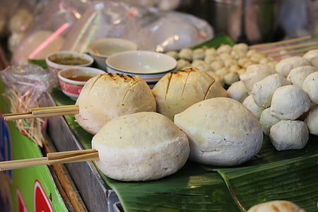 húsgombóc, óriás húsgombóc, Jumbo húsgombóc, fehér, néz ki, finom, sertés labda, Thaiföld