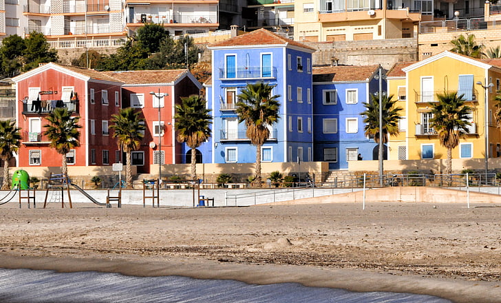 mestu Villajoyosa, hiše, mesto, Španija, barve, Beach