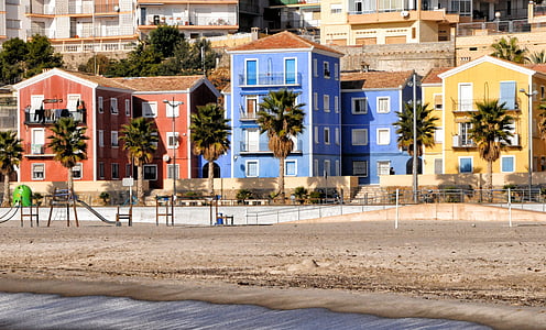 Villajoyosa, къщи, град, Испания, цветове, плаж