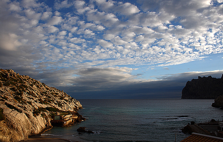 moln, Cala san vicente, Mallorca, havet, Sky