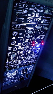 het Configuratiescherm, vlucht instrumenten, cockpit, technologie, blauw, kunst cultuur en entertainment, geen mensen