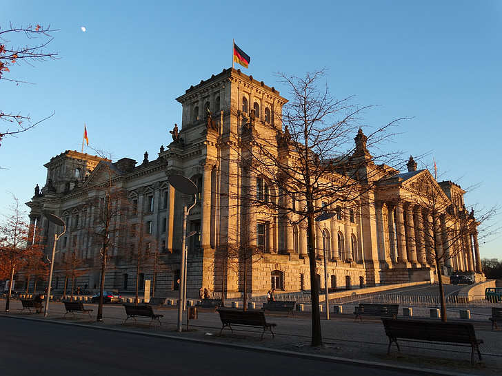 Βερολίνο, ηλιοβασίλεμα, κτίριο, σημαία
